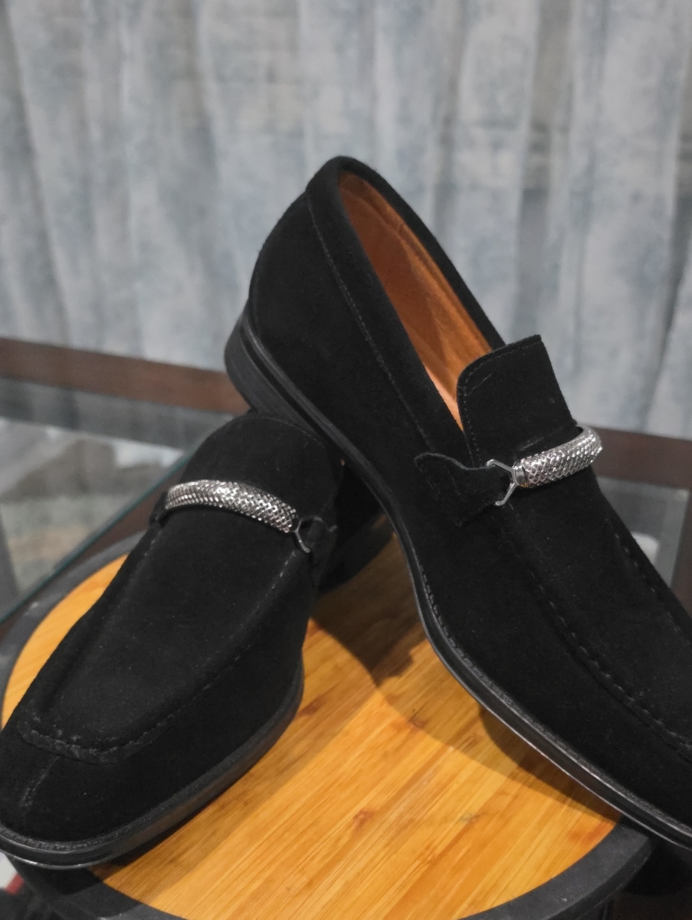 Stacy Adams Black Suede Slip-On Loafers with Silver Bit